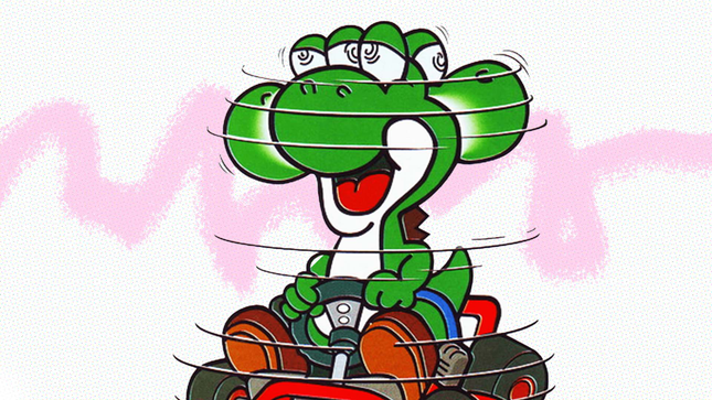 The image shows a cartoon character of Yoshi going wild. 